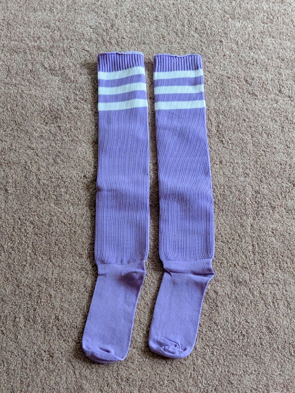 Purple Knee-High Athletic Socks with White Stripes